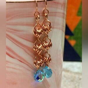 Handmade Rose Gold Copper Blue Topaz Briolettes Dangle Earrings